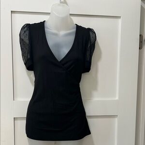 Elegant Black Women's Top with Sheer Sleeves